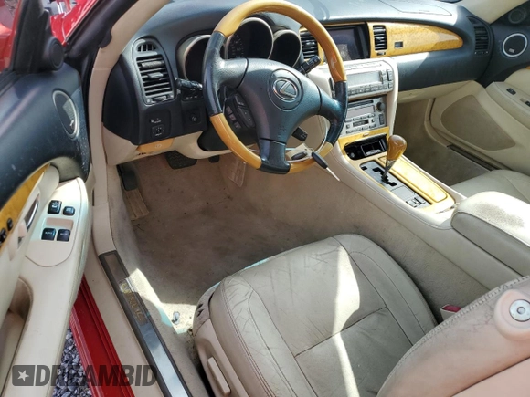 2005 Lexus SC 430 z VIN JTHFN48Y350063712, wystawiony jako Copart lot #64787075 z przebiegiem Nie podano mil oraz Szkoda całkowita • Salvage title. Historia ofert i sprzedaży dostępna na DreamBid. Obrazek 8.