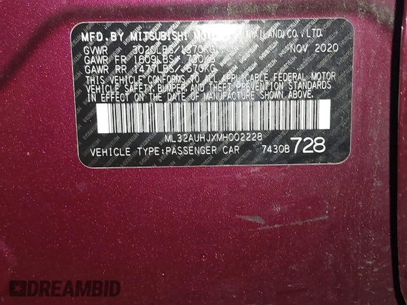 2021 Mitsubishi Mirage ES z VIN ML32AUHJXMH002228, wystawiony jako IAAI lot #42236221 z przebiegiem 43 383 mil mil oraz . Historia ofert i sprzedaży dostępna na DreamBid. Obrazek 9.
