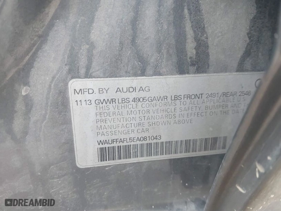 2014 Audi A4 Premium Plus with VIN WAUFFAFL5EA081043, listed as a IAAI auction lot 41576443 with 137,680 mi miles. Bid and sale history available at carsss.com. Image 9.