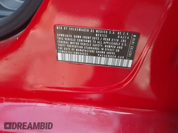 2014 Volkswagen Jetta S z VIN 3VW2K7AJ1EM434223, wystawiony jako IAAI lot #42245560 z przebiegiem 105 411 mil mil oraz . Historia ofert i sprzedaży dostępna na DreamBid. Obrazek 9.