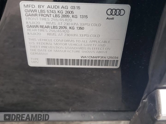2015 Audi Q5 Premium Plus z VIN WA1CMAFP3FA125034, wystawiony jako Copart lot #50433555 z przebiegiem 147 887 mil mil oraz Szkoda całkowita • Salvage title. Historia ofert i sprzedaży dostępna na DreamBid. Obrazek 13.