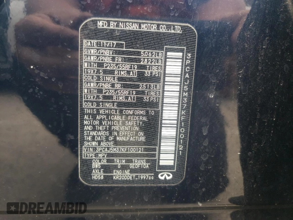 2019 Infiniti QX50 LUXE with VIN 3PCAJ5M37KF100121, listed as a Copart auction lot 49025983 with 23,523 mi miles. Bid and sale history available at carsss.com. Image 13.