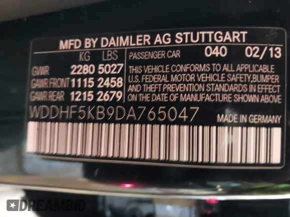 2013 Mercedes-Benz E 350 Luxury with VIN WDDHF5KB9DA765047, listed as a IAAI auction lot 41902991 with 159,902 mi miles and . Bid and sale history available at DreamBid. Image 9.