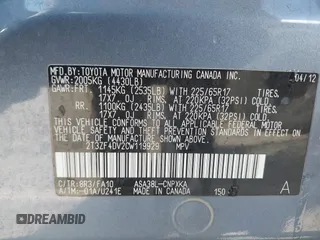 2012 Toyota RAV4 with VIN 2T3ZF4DV2CW119929, listed as a IAAI auction lot 42083445 with 126,613 mi miles. Bid and sale history available at carsss.com. Image 9.