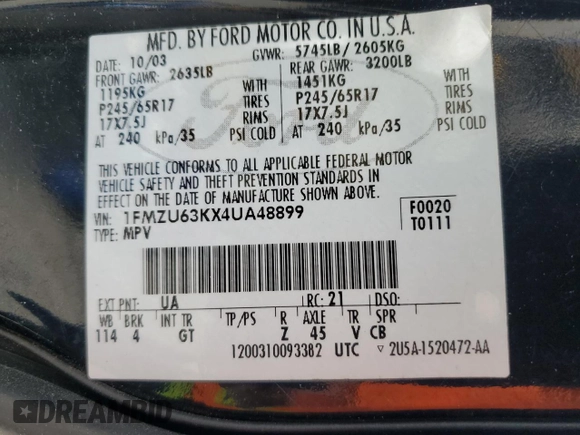 2004 Ford Explorer XLT с VIN 1FMZU63KX4UA48899, выставлен на аукционе Copart как лот 53774555 с пробегом 256 621 миль миль и Списание • Salvage title. История ставок и продаж доступна на DreamBid. Изображение 13.