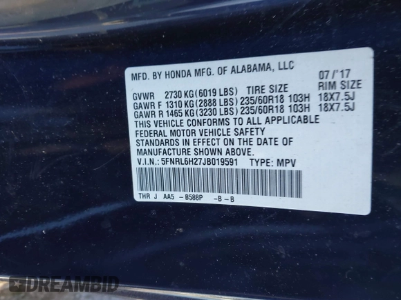 2018 Honda Odyssey LX with VIN 5FNRL6H27JB019591, listed as a IAAI auction lot 41476327 with 117,870 mi miles. Bid and sale history available at carsss.com. Image 9.
