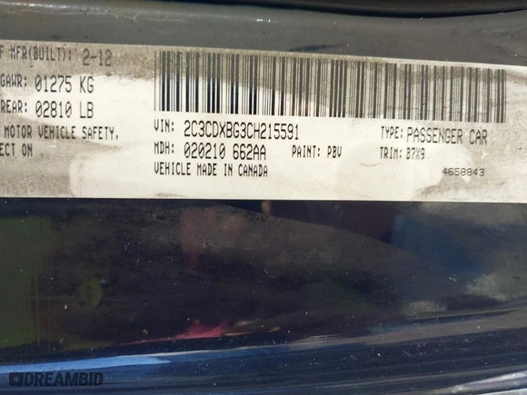 2012 Dodge Charger SE with VIN 2C3CDXBG3CH215591, listed as a IAAI auction lot 40900747 with 1 mi miles. Bid and sale history available at carsss.com. Image 9.