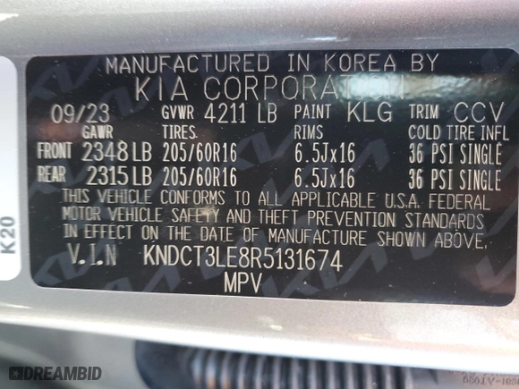 2024 Kia Niro SX Touring with VIN KNDCT3LE8R5131674, listed as a Copart auction lot 75623184 with 0 mi miles and Salvage Title. Bid and sale history available at carsss.com. Image 13.