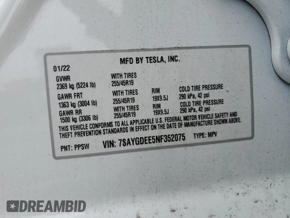 2022 Tesla Model Y Long Range z VIN 7SAYGDEE5NF352075, wystawiony jako Copart lot #50799895 z przebiegiem 11 597 mil mil oraz Szkoda całkowita • Salvage title. Historia ofert i sprzedaży dostępna na DreamBid. Obrazek 13.