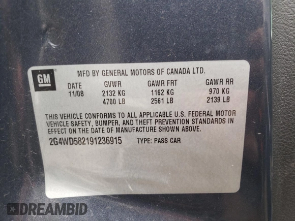 2009 Buick LaCrosse CXL with VIN 2G4WD582191236915, listed as a Copart auction lot 49706695 with 110,391 mi miles and Salvage Title. Bid and sale history available at carsss.com. Image 12.