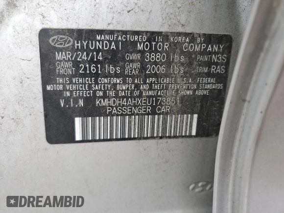 2014 Hyundai Elantra Sport с VIN KMHDH4AHXEU173851, выставлен на аукционе Copart как лот 58183745 с пробегом 182 674 миль миль и Списание • Salvage title. История ставок и продаж доступна на DreamBid. Изображение 12.