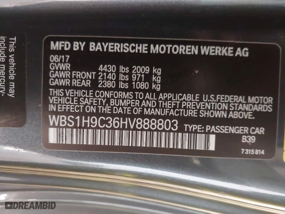 2017 BMW M2 with VIN WBS1H9C36HV888803, listed as a IAAI auction lot 41592938 with 71,762 mi miles. Bid and sale history available at carsss.com. Image 9.