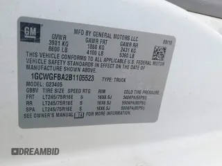 2011 Chevrolet Express Cargo z VIN 1GCWGFBA2B1105523, wystawiony jako IAAI lot #39967800 z przebiegiem 208 682 mil mil oraz . Historia ofert i sprzedaży dostępna na DreamBid. Obrazek 9.