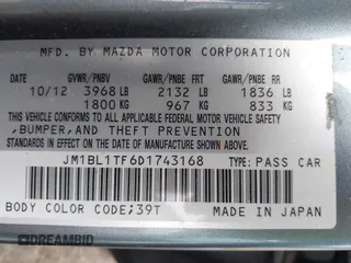 2013 Mazda 3 i SV with VIN JM1BL1TF6D1743168, listed as a IAAI auction lot 42528920 with 191,157 mi miles and . Bid and sale history available at DreamBid. Image 9.