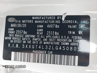 2020 Kia Optima LX with VIN 5XXGT4L32LG450805, listed as a IAAI auction lot 42300790 with 41,901 mi miles and . Bid and sale history available at DreamBid. Image 9.
