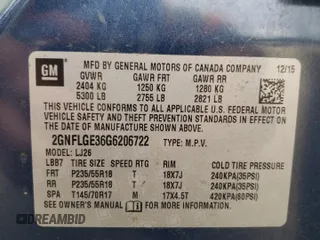 2016 Chevrolet Equinox LTZ with VIN 2GNFLGE36G6206722, listed as a Copart auction lot 70483874 with 73,409 mi miles and Salvage Title. Bid and sale history available at carsss.com. Image 13.