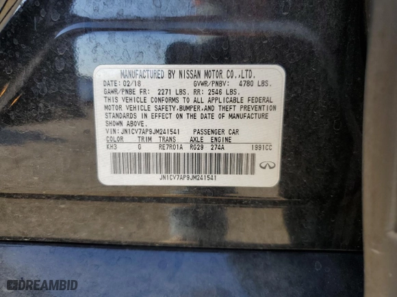 2018 Infiniti Q50 2.0t LUXE with VIN JN1CV7AP9JM241541, listed as a Copart auction lot 76846594 with NaN miles and Salvage Title. Bid and sale history available at carsss.com. Image 14.