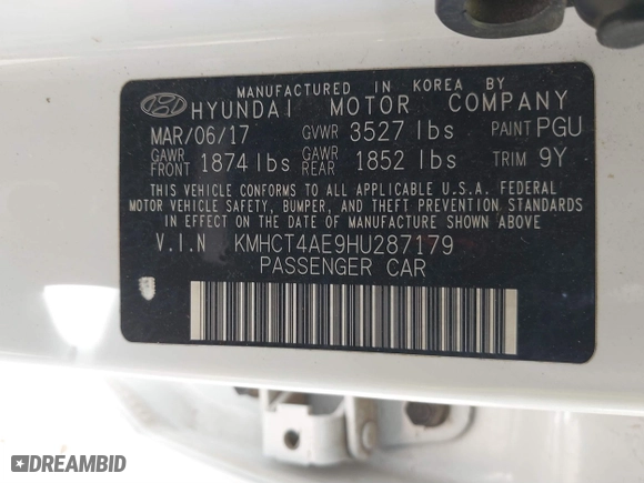 2017 Hyundai Accent SE with VIN KMHCT4AE9HU287179, listed as a IAAI auction lot 41706951 with 50,840 mi miles. Bid and sale history available at carsss.com. Image 9.