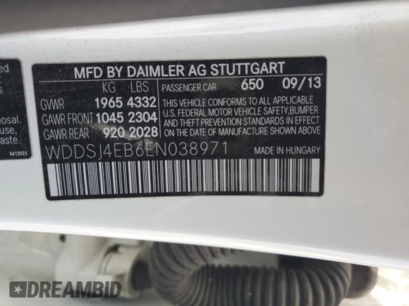 2014 Mercedes-Benz CLA 250 with VIN WDDSJ4EB6EN038971, listed as a Copart auction lot 60366885 with 94,360 mi miles and Salvage title. Bid and sale history available at DreamBid. Image 12.