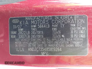 2008 Kia Sorento LX z VIN KNDJC735485819264, wystawiony jako IAAI lot #42193882 z przebiegiem 165 377 mil mil oraz . Historia ofert i sprzedaży dostępna na DreamBid. Obrazek 9.