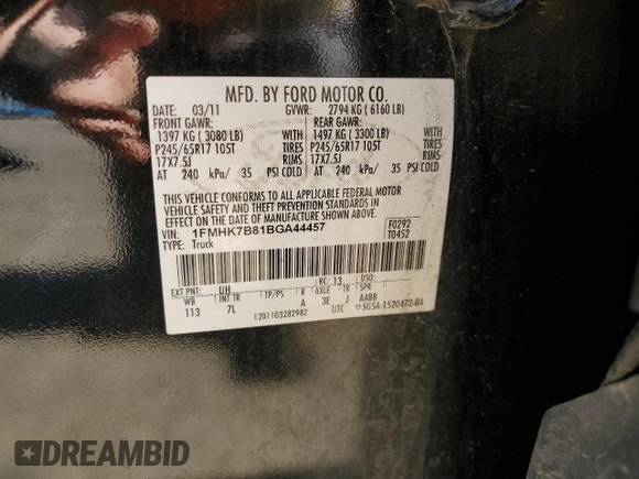 2011 Ford Explorer with VIN 1FMHK7B81BGA44457, listed as a Copart auction lot 48275415 with 143,463 mi miles and Salvage title. Bid and sale history available at DreamBid. Image 14.