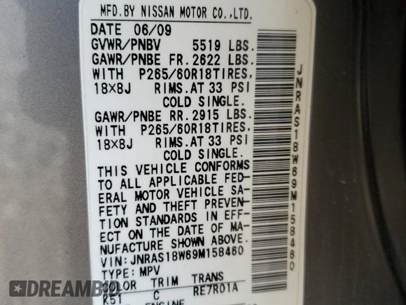 2009 Infiniti FX35 with VIN JNRAS18W69M158460, listed as a Copart auction lot 76367334 with 232,036 mi miles and Salvage Title. Bid and sale history available at carsss.com. Image 15.
