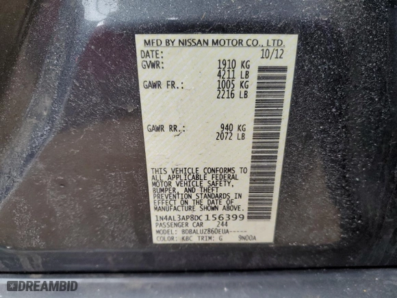 2013 Nissan Altima 2.5 SL with VIN 1N4AL3AP8DC156399, listed as a Copart auction lot 49248875 with 85,025 mi miles and Salvage Title. Bid and sale history available at carsss.com. Image 12.