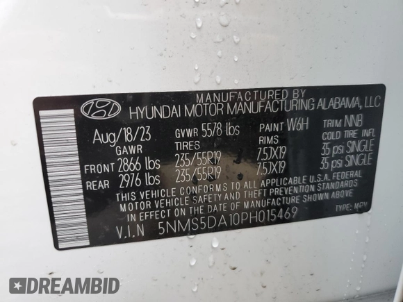 2023 Hyundai Santa Fe Hybrid Limited with VIN 5NMS5DA10PH015469, listed as a Copart auction lot 44997184 with 2,389 mi miles. Bid and sale history available at carsss.com. Image 13.