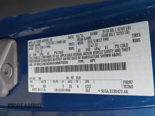 2017 Ford Escape SE с VIN 1FMCU9GD9HUB87656, выставлен на аукционе IAAI как лот 42233585 с пробегом 116 558 миль миль и . История ставок и продаж доступна на DreamBid. Изображение 9.