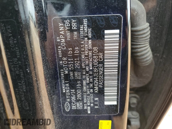 2015 Hyundai Genesis 3.8L z VIN KMHGN4JE8FU068108, wystawiony jako Copart lot #53725975 z przebiegiem 128 743 mil mil oraz Szkoda całkowita • Salvage title. Historia ofert i sprzedaży dostępna na DreamBid. Obrazek 12.