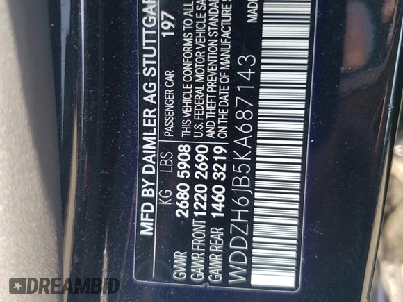 2019 Mercedes-Benz E 450 with VIN WDDZH6JB5KA687143, listed as a Copart auction lot 71470924 with Not Provided miles and Non Repairable. Bid and sale history available at DreamBid. Image 12.
