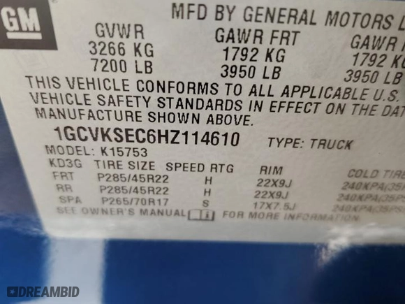2017 Chevrolet Silverado 1500 LTZ with VIN 1GCVKSEC6HZ114610, listed as a Copart auction lot 43988324 with 117,842 mi miles and Salvage Title. Bid and sale history available at carsss.com. Image 12.