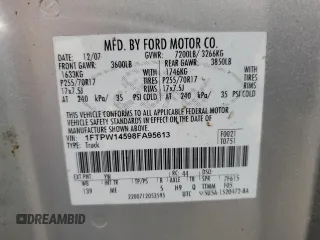 2008 Ford F-150 XLT with VIN 1FTPW14598FA95613, listed as a Copart auction lot 64717365 with 101,696 mi miles and Clean title. Bid and sale history available at DreamBid. Image 12.