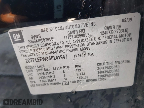 2010 GMC Terrain SLE-2 z VIN 2CTFLEEW3A6241947, wystawiony jako IAAI lot #42449864 z przebiegiem 131 655 mil mil oraz . Historia ofert i sprzedaży dostępna na DreamBid. Obrazek 9.