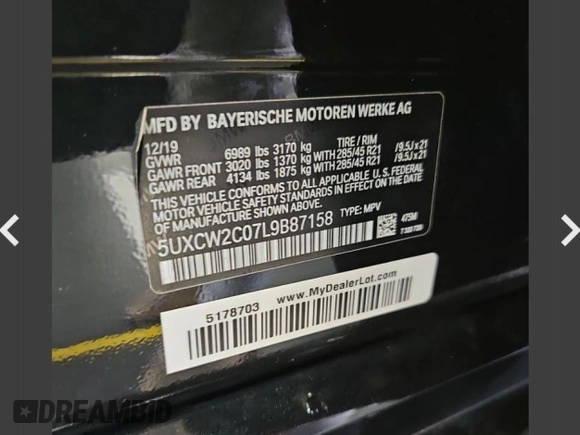 2020 BMW X7 xDrive40i z VIN 5UXCW2C07L9B87158, wystawiony jako Copart lot #59568955 z przebiegiem 92 965 mil mil oraz Czysty tytuł • Clean title. Historia ofert i sprzedaży dostępna na DreamBid. Obrazek 10.