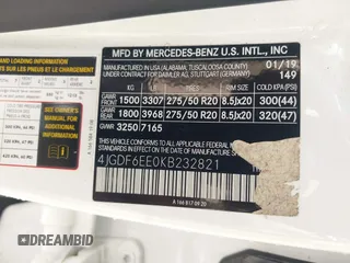 2019 Mercedes-Benz GLS with VIN 4JGDF6EE0KB232821, listed as a IAAI auction lot 42095895 with 62,532 mi miles. Bid and sale history available at carsss.com. Image 9.