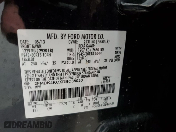2013 Ford Edge Limited with VIN 2FMDK4KCXDBC38030, listed as a Copart auction lot 49375035 with 159,840 mi miles and Clean Title. Bid and sale history available at carsss.com. Image 13.