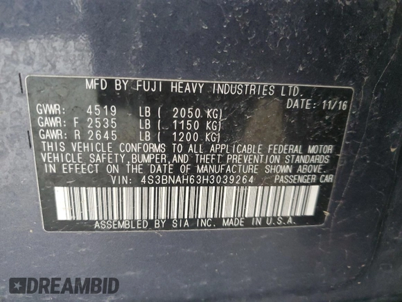 2017 Subaru Legacy Premium with VIN 4S3BNAH63H3039264, listed as a Copart auction lot 51763535 with 99,400 mi miles and Salvage Title. Bid and sale history available at carsss.com. Image 14.