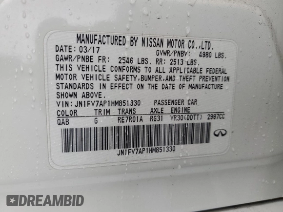 2017 Infiniti Q50 Red Sport 400 with VIN JN1FV7AP1HM851330, listed as a Copart auction lot 45291695 with 113,865 mi miles and Clean title. Bid and sale history available at DreamBid. Image 12.