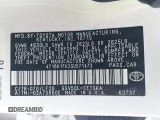 2016 Toyota Camry XSE with VIN 4T1BK1FK2GU571473, listed as a IAAI auction lot 41095181 with 63,677 mi miles. Bid and sale history available at carsss.com. Image 9.