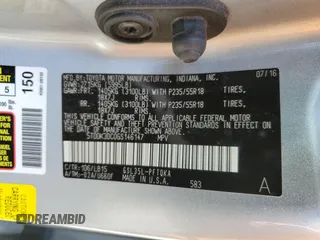 2016 Toyota Sienna Limited with VIN 5TDDK3DC0GS146147, listed as a Copart auction lot 55817445 with 141,174 mi miles and Salvage title. Bid and sale history available at DreamBid. Image 14.