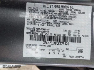 2012 Ford Fusion SEL with VIN 3FAHP0JA8CR425420, listed as a IAAI auction lot 41952627 with 115,421 mi miles. Bid and sale history available at carsss.com. Image 9.