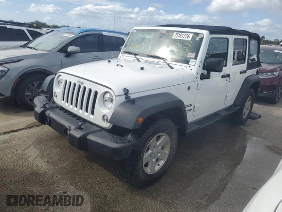 2018 Jeep Wrangler JK Unlimited Sport S with VIN 1C4BJWDG6JL803475, listed as a Copart auction lot 75161774 with 0 mi miles and Salvage Title. Bid and sale history available at carsss.com. Image 1.