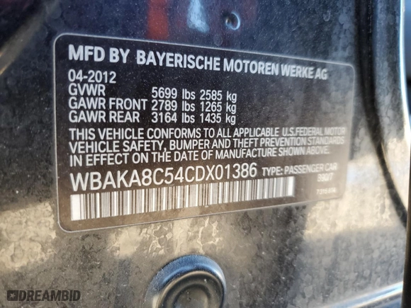2012 BMW 7 Series 750i with VIN WBAKA8C54CDX01386, listed as a Copart auction lot 82404214 with 0 miles and Clean Title. Bid and sale history available at carsss.com. Image 12.