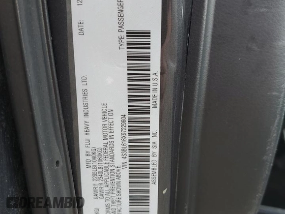 2009 Subaru Legacy Special with VIN 4S3BL616X97229604, listed as a Copart auction lot 53676515 with 151,262 mi miles and Salvage Title. Bid and sale history available at DreamBid. Image 12.