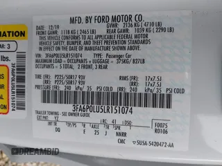 2020 Ford Fusion SE with VIN 3FA6P0LU5LR151074, listed as a IAAI auction lot 42146290 with 98,574 mi miles and . Bid and sale history available at carsss.com. Image 9.