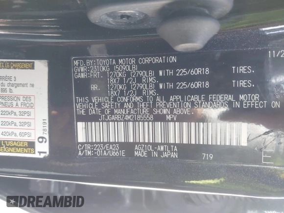 2021 Lexus NX 300 with VIN JTJGARBZ4M2185558, listed as a IAAI auction lot 41978745 with 34,264 mi miles and . Bid and sale history available at DreamBid. Image 9.