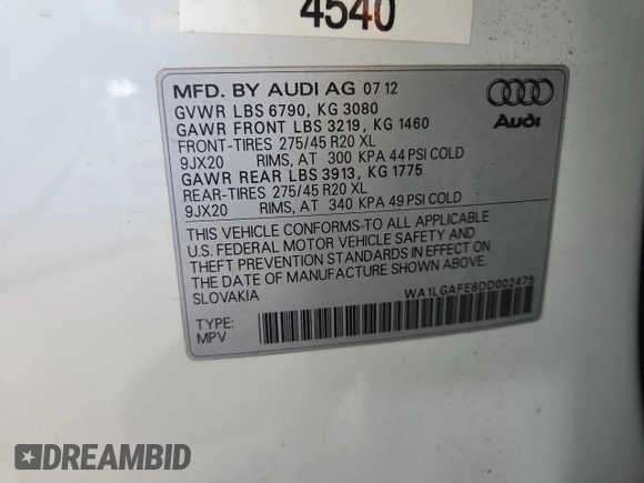 2013 Audi Q7 Premium Plus z VIN WA1LGAFE8DD002475, wystawiony jako Copart lot #65702495 z przebiegiem 154 538 mil mil oraz Czysty tytuł • Clean title. Historia ofert i sprzedaży dostępna na DreamBid. Obrazek 13.
