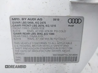 2020 Audi Q5 Premium Plus with VIN WA1BNAFY2L2014594, listed as a IAAI auction lot 41765211 with 63,600 mi miles. Bid and sale history available at carsss.com. Image 9.