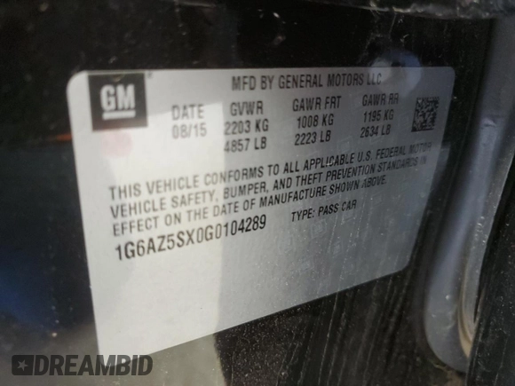 2016 Cadillac CTS Premium Collection AWD with VIN 1G6AZ5SX0G0104289, listed as a Copart auction lot 67733834 with 94,318 mi miles and Salvage title. Bid and sale history available at DreamBid. Image 12.